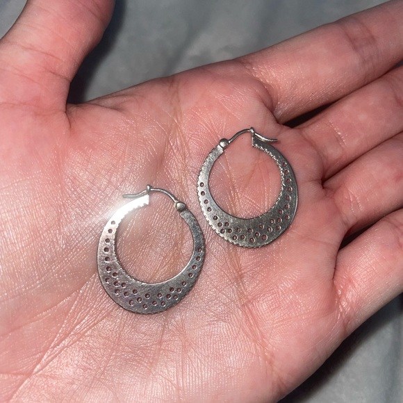 925 sterling silver earrings with real diamonds on half outside & half inside - Picture 8 of 15